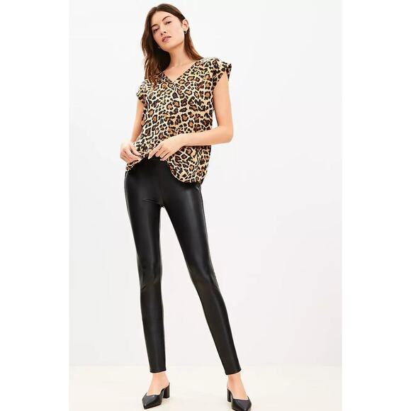 Loft Faux Leather Warm Stretch Skinny Leggings Black Size Large - Picture 1 of 6